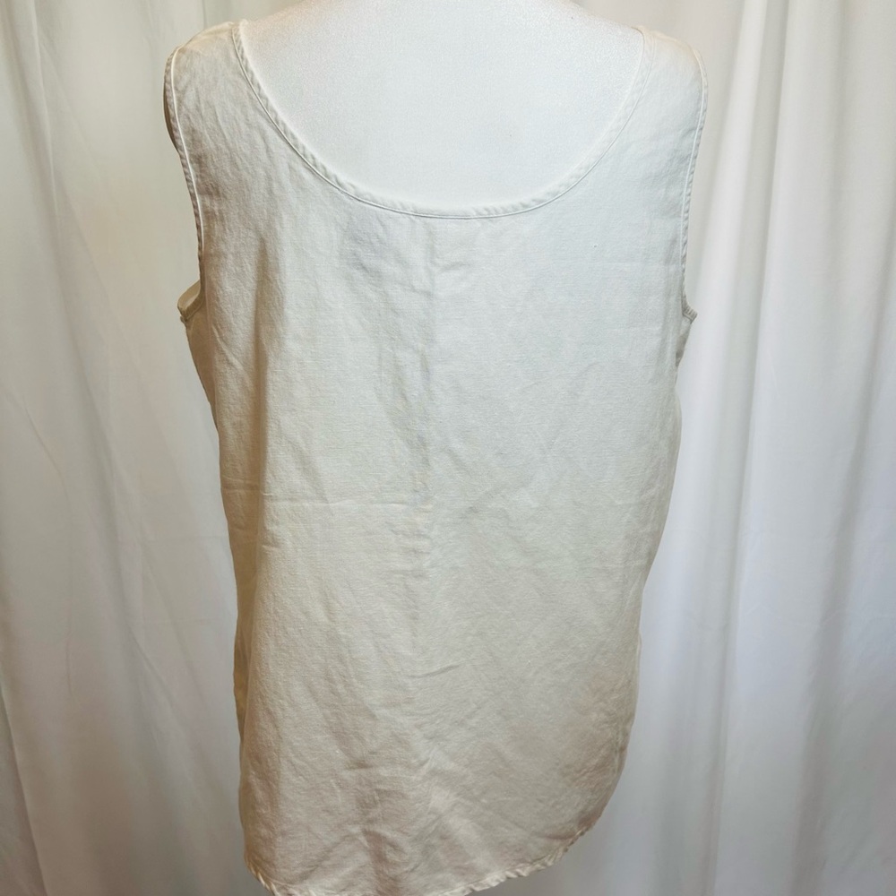 Covington White Sleeveless Top 55% Linen 45% Cotton Size M